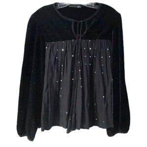 Black Tape Shirt Size Small Black Velvet Sequins NWT Whimsigoth Goth Witchy